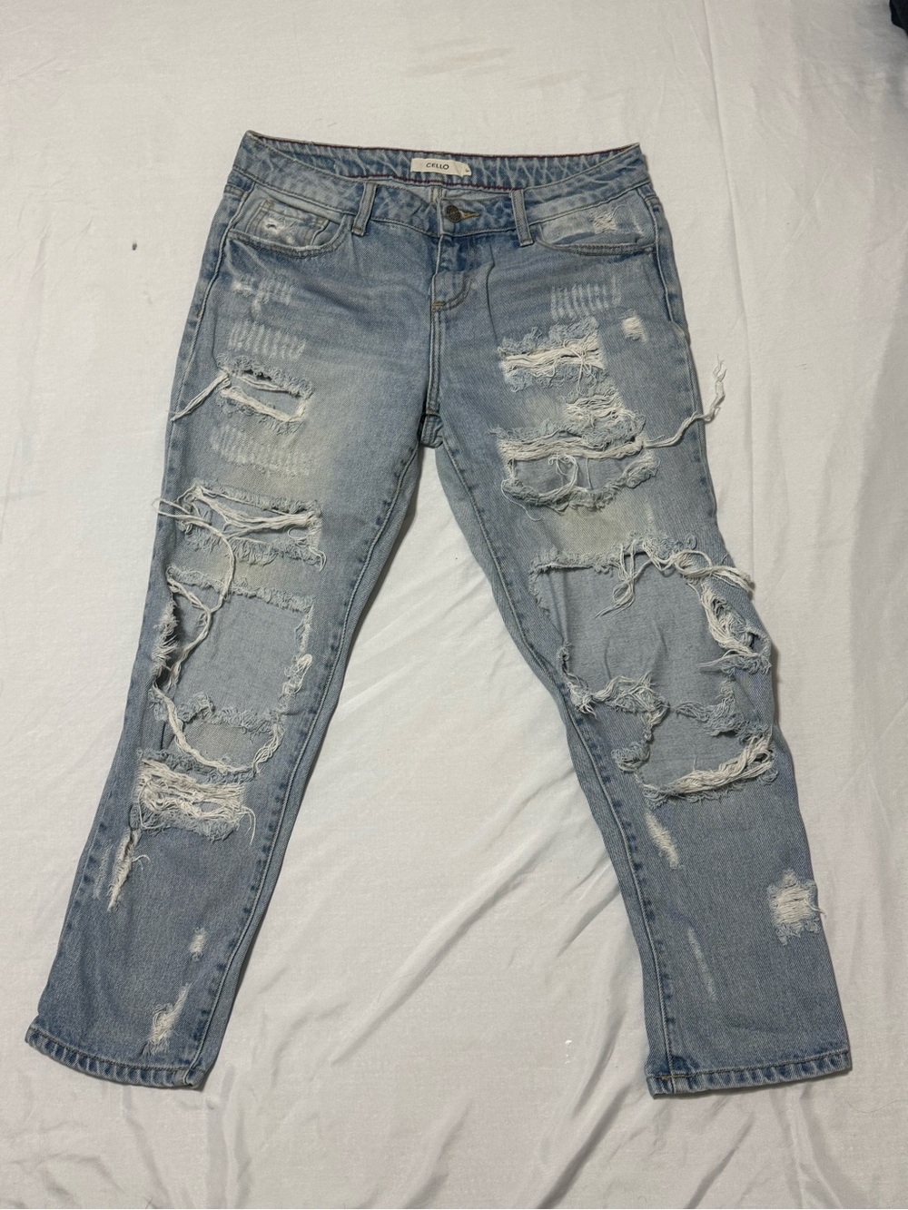 Cello Light Blue Distressed Boyfriend Jeans